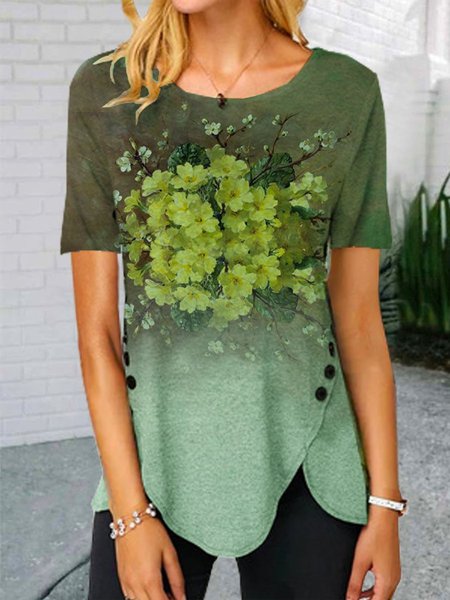 

Floreale Maniche Corte Statement Stampato Floreale Top, Verde, Tops