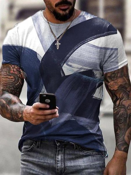 

Printed Short Sleeve Crew Neck Casual Shirts & Tops, As picture, Men's t-shirts