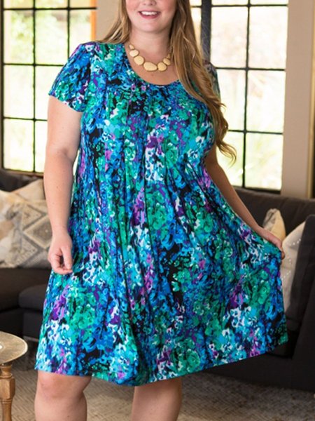 

Elegant Short Sleeve Crew Neck Knitted Knitting Dress, Multicolor, Dresses