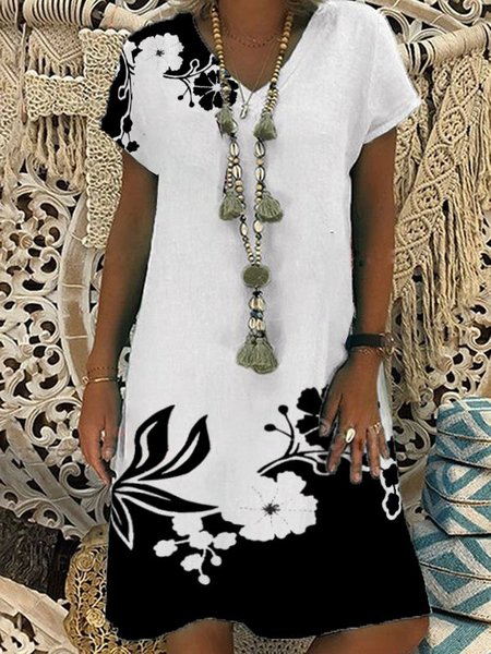 

Casuale Floreale Scollo a V Maniche Corte Abito, Bianco, Dresses