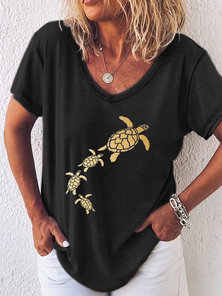 

Turtle Casual Cotton-Blend Women Tee, Black, T-shirts