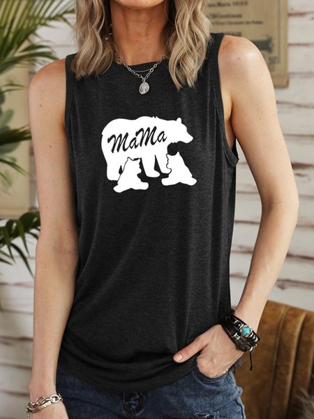 

Mama Bear Graphic Top Vest, Black, Tank Tops