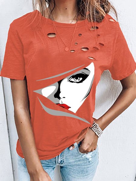 

Printed Casual Shift T-shirt, Orange, T-Shirts