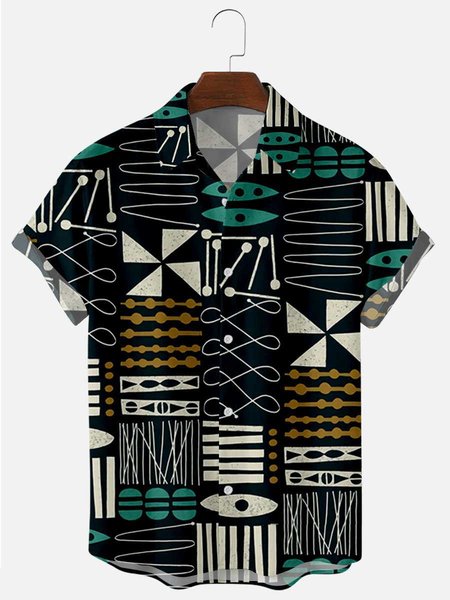 Men's 50's New Style Short Sleeve Casual Loose Shirt, Black, Shirts