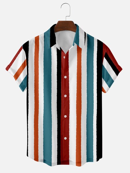 

Men's Stripe Style Short Sleeve Casual Loose Shirt, Green, Shirts