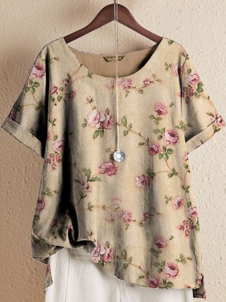 

Rose Manor Short Sleeve Cotton-Blend Shift Resort Shirts & Tops, Naked pink, Blouses & Shirts