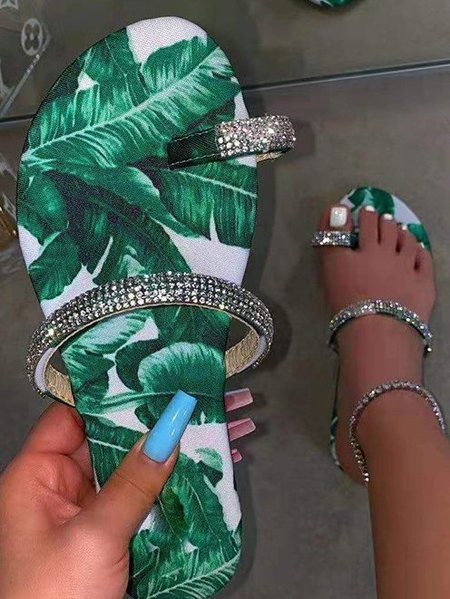 

Bohemian Rhinestone Beach Toe Slippers, Flower, Shoes