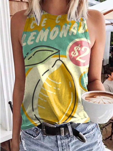 

Fresco Limone Stampa Casuale Girocollo senza maniche Gilet, Come immagine, Blouses & Shirts