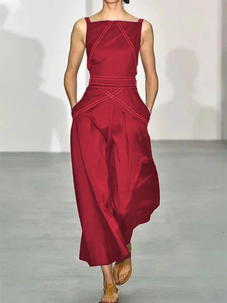 

Vintage Elegante Tinta Unita senza maniche Gonna Casuale, Vino rosso, Dresses