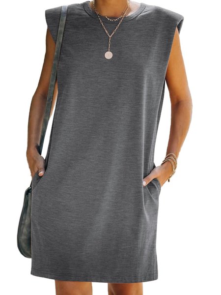 

Vintage senza maniche Tinta unita Girocollo taglia grande Gonna Casuale, Grigio chiaro, Dresses