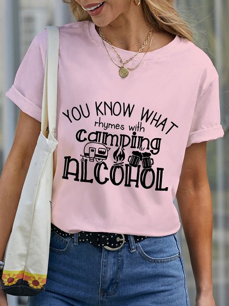 

You Know What Rhymes With Camping Alcohol Women's T-Shirt, Pink, T-shirts