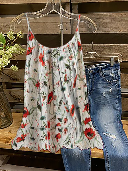 

Papaveri Stampato senza maniche Top, Rosso, Blouses & Shirts
