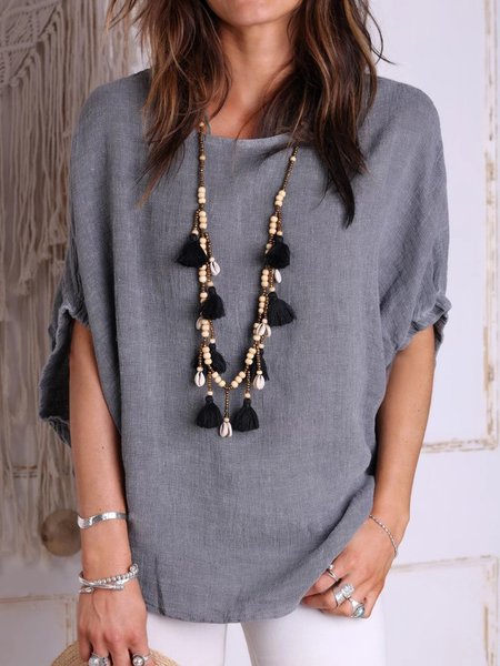 

Casuale Mezza Manica Girocollo Top, Grigio, Blouses & Shirts