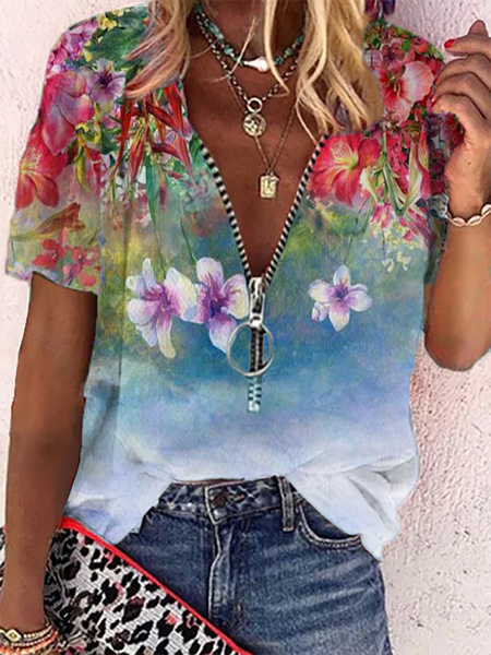 

taglia grande Stampata Floreale Top, Multicolore, Blouses & Shirts