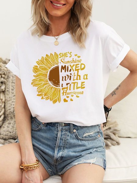 

She's Sunshine Mixed With A Little Hurricane Sunflower Graphic Tee, White, T-shirts