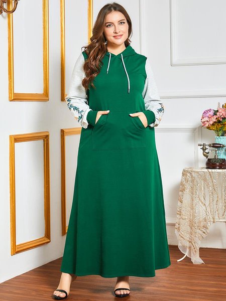 

Long Sleeve Hoodie Shift Dresses, Green, Maxi Dresses