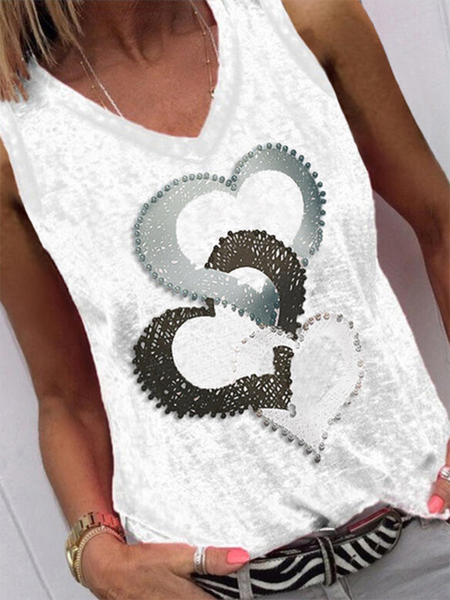 

Printed Sleeveless Casual Shirts & Tops, White, Tank Top