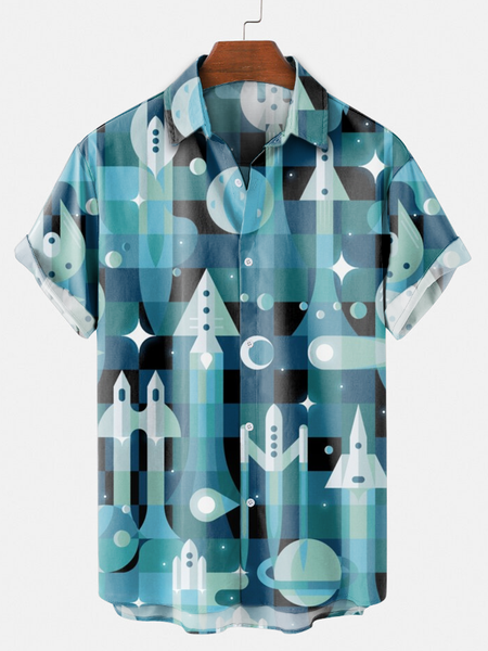 

Geometric Casual Shirts & Tops, Blue, Shirts