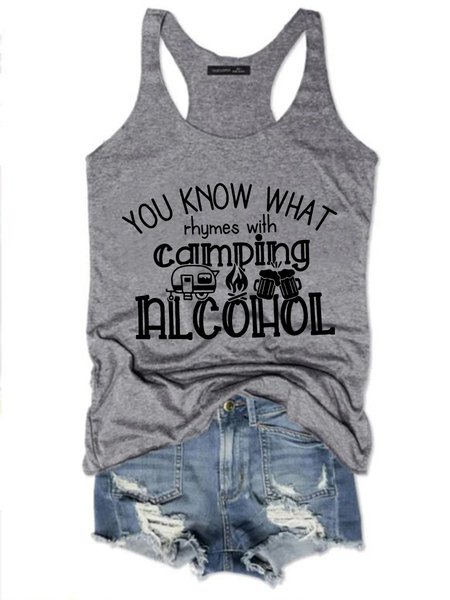 

You Know What Rhymes With Camping Alcohol Tank Top, Gray, Tank Tops