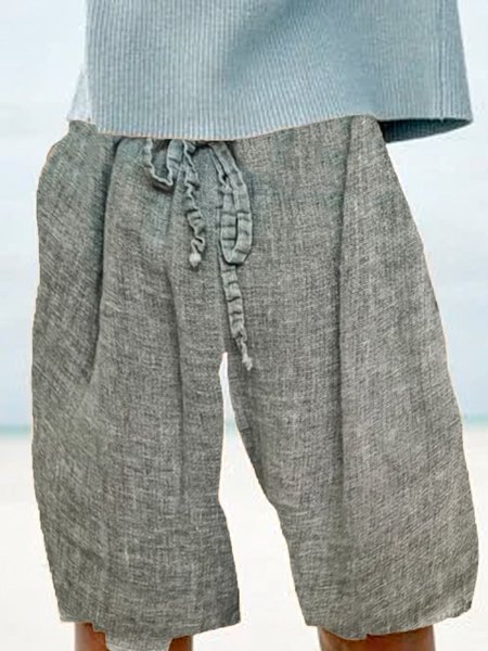 

Casuale Retro Lino Pantaloncini, Grigio, Bottoms