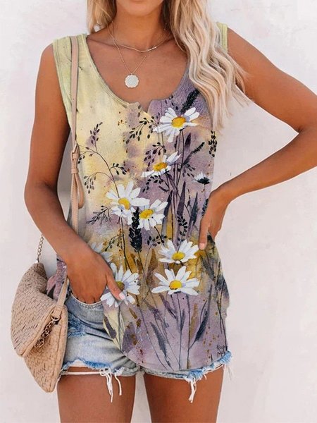 

Shift Sleeveless Floral Casual Tops, Apricot, Tanks & Camis
