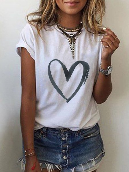 

Cotton-Blend Casual Shift Crew Neck T-shirt, White, T-Shirts