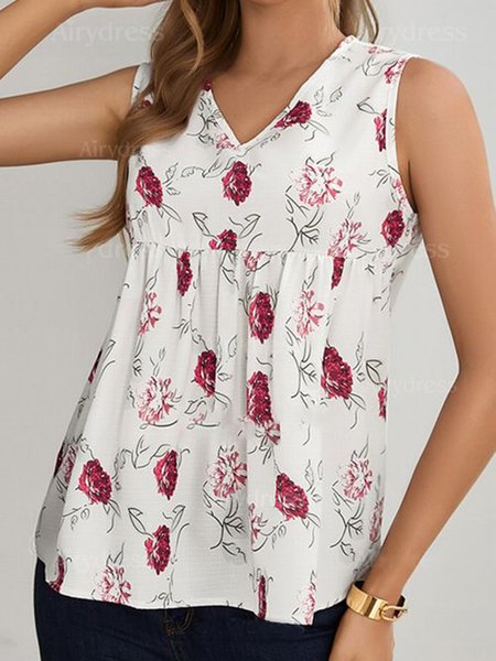 

Senza Maniche Stampato Casuale Gilet, Bianco, Blouses & Shirts