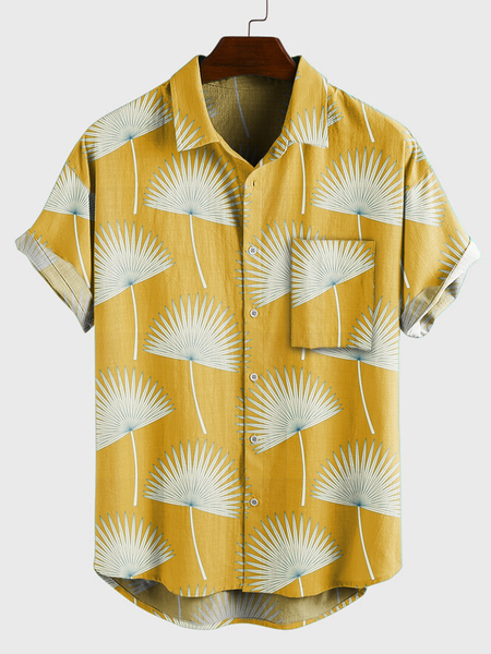 

Leaves Shirt Collar Shirts & Tops, Yellow, Short Sleeves Shirts
