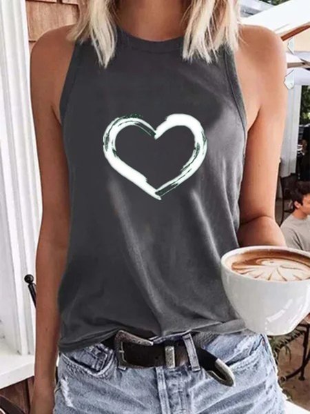 

Vintage senza maniche cuore d'amore Stampato Girocollo taglia grande Casuale Veste Top, Grigio, Tank Top