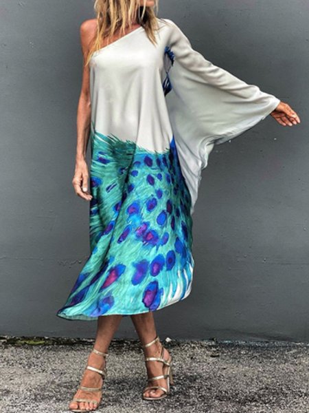 

Abito Maniche Lunghe Spalla Nuda Casuale, Bianco, Dresses