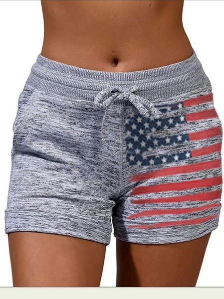 

Hot American flag print cotton casual shorts, Gray, Shorts