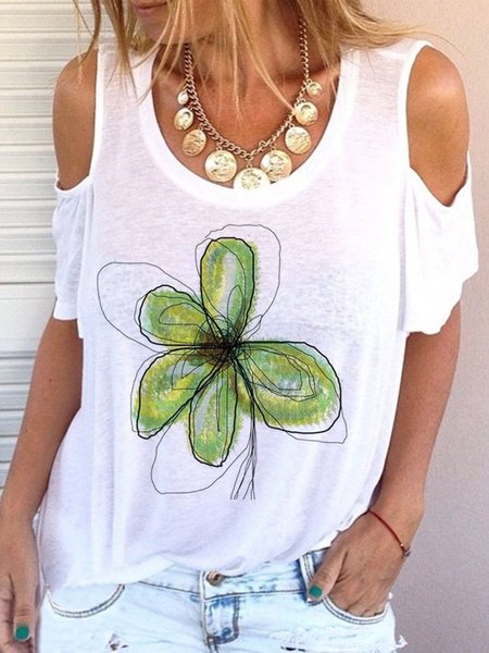 

Girocollo Floreale Casuale Camicie & Top, Bianco, T-Shirts