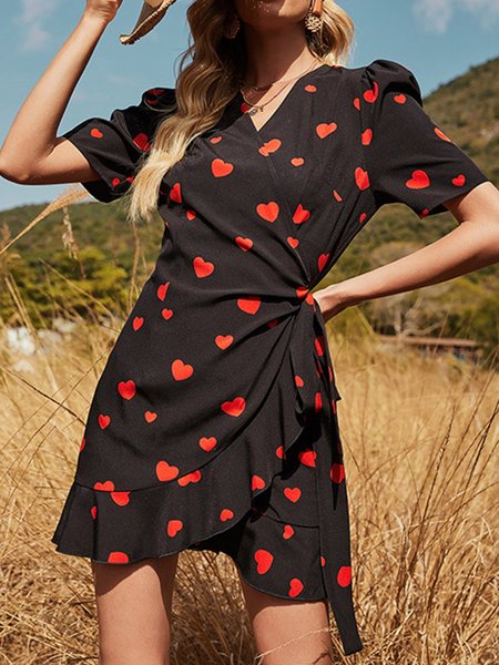 Holiday V Neck Dress, Black, Mini Dresses