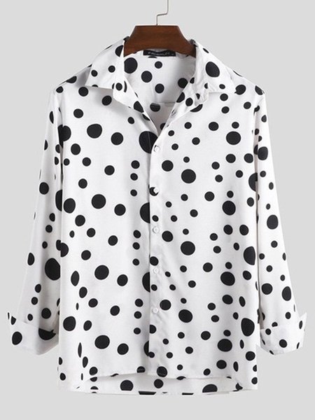 

a pois Maniche Lunghe Colletto a Camicia Casuale Camicie & Top, Bianco, Men