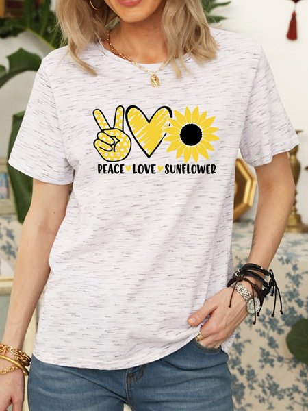 

Peace Love Sunflower Graphic Tee, Gray-white, T-shirts