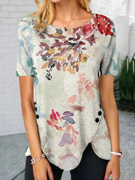 

Casual Short Sleeve Crew Neck Tops, As picture, T-Shirts