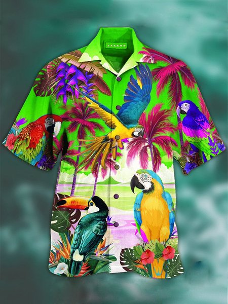 

Men's Vintage Cotton-Blend Shirt Collar Shirts & Tops, Green, Men's Floral shirt