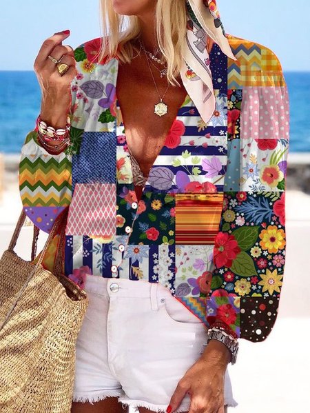 

Dritto Floreale Cotone Maniche Lunghe Camicie & Top, Come immagine, Blouses & Shirts