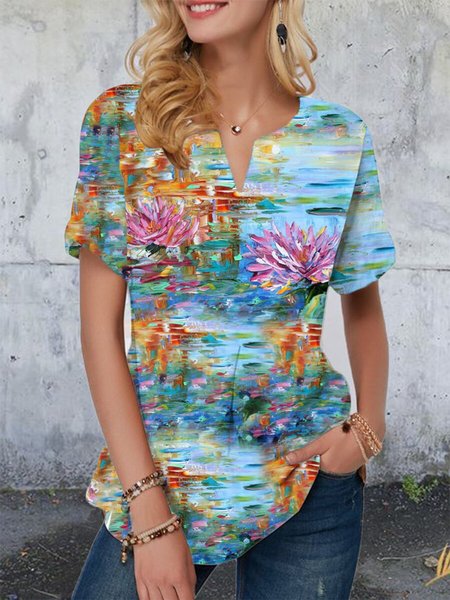 

Dritto Maniche Corte Ombre/Tintura a nodi Casuale Camicie & Top, Multicolore, Blouses & Shirts