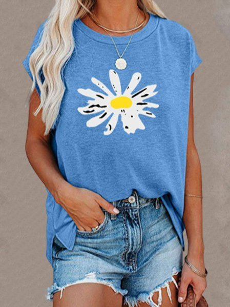 

Casual Crew Neck Shirts & Tops, Sky blue, Tank Tops & Camis