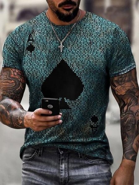 

Stampato Maniche Corte Girocollo Casuale Top, Blu, Men