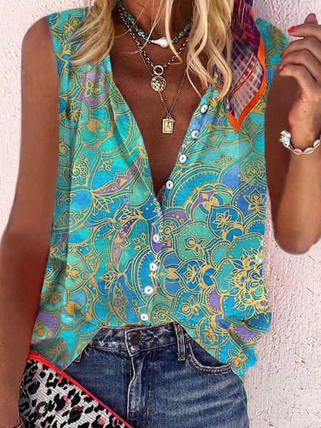 

Metal Printing Shift Long Sleeve Tops, As picture, Tanks & Camis