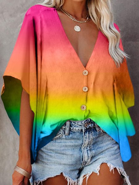 

Half Sleeve Shift Ombre/tie-Dye Resort Blouse, As picture, Blouses and Shirts