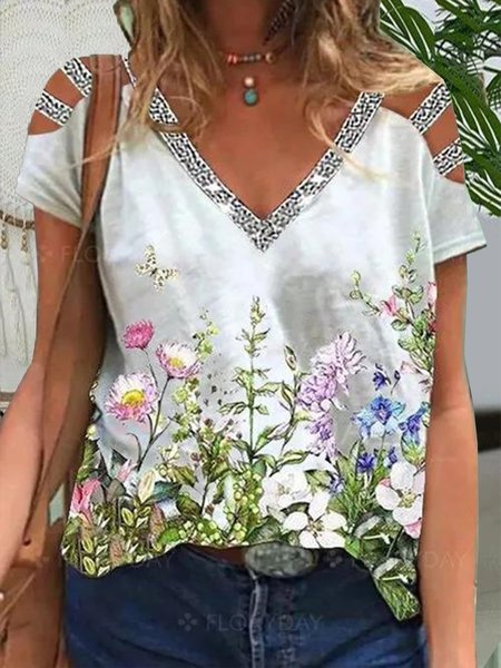

Floral Floral-print Shift Short Sleeve Casual T-shirt, White, T-Shirts