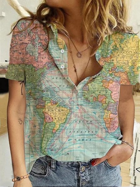 

Casual Printed Shift Blouse, As picture, Shirts & Blouses