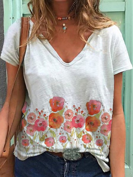 

Floreale Maniche Corte Camicie & Top, Bianco, Tops
