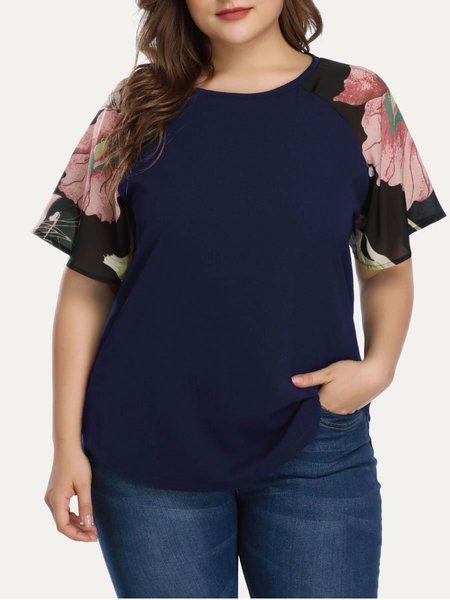 

Crew Neck Short Sleeve Tops, Blue, T-Shirts