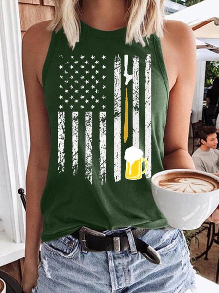 

American Flag And Beer Women's Sleeveless Shirt, Dark green, Tank Tops