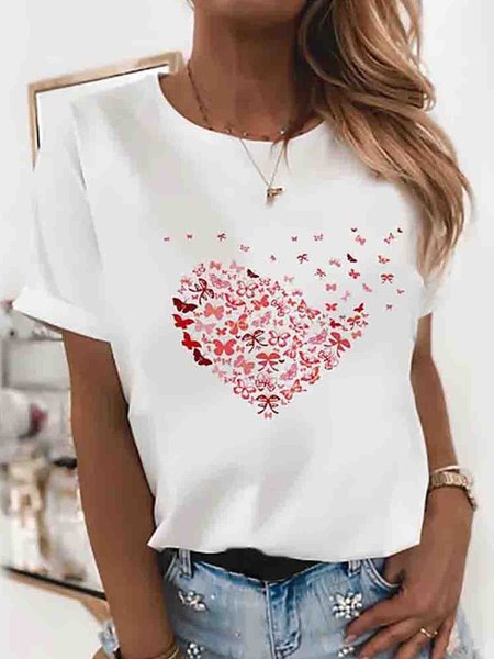 

Dritto Girocollo Maniche Corte Stampato Camicie & Top, Bianco, Blouses & Shirts