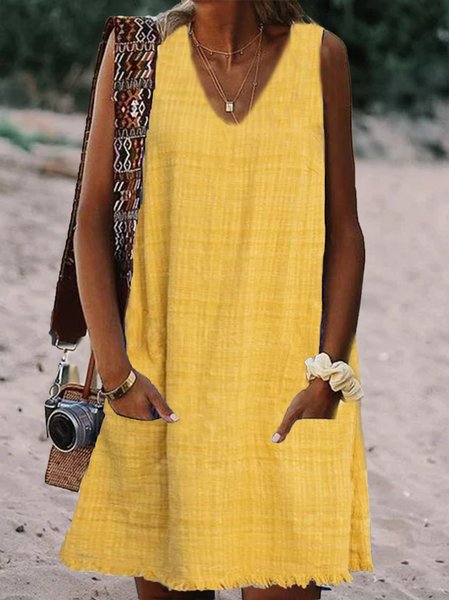 

Nuovo Donna Chic Vintage Tinta unita a Righe senza maniche Gonna Casuale, Giallo, Dresses